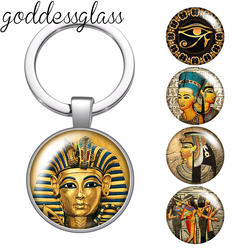 New Ancient Egypt Pharaoh Eye symbol 25mm glass cabochon keychain Bag Car key chain Ring Holder Charms keychain