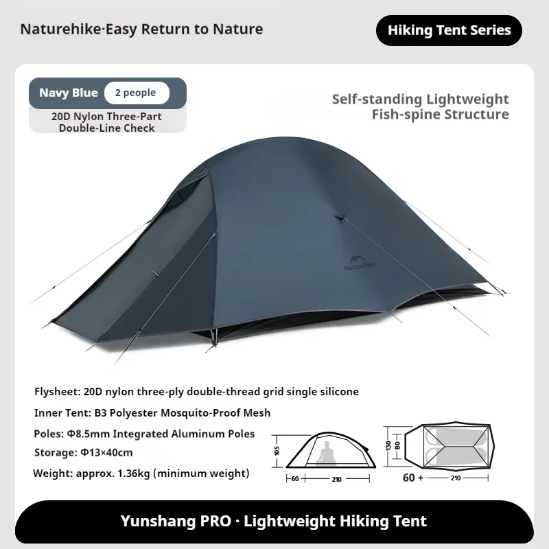 Naturehike Cloud Up PRO Camping 1/2/3 personen 3-seizoenentent 20D ultralichte draagbare outdoor reistent