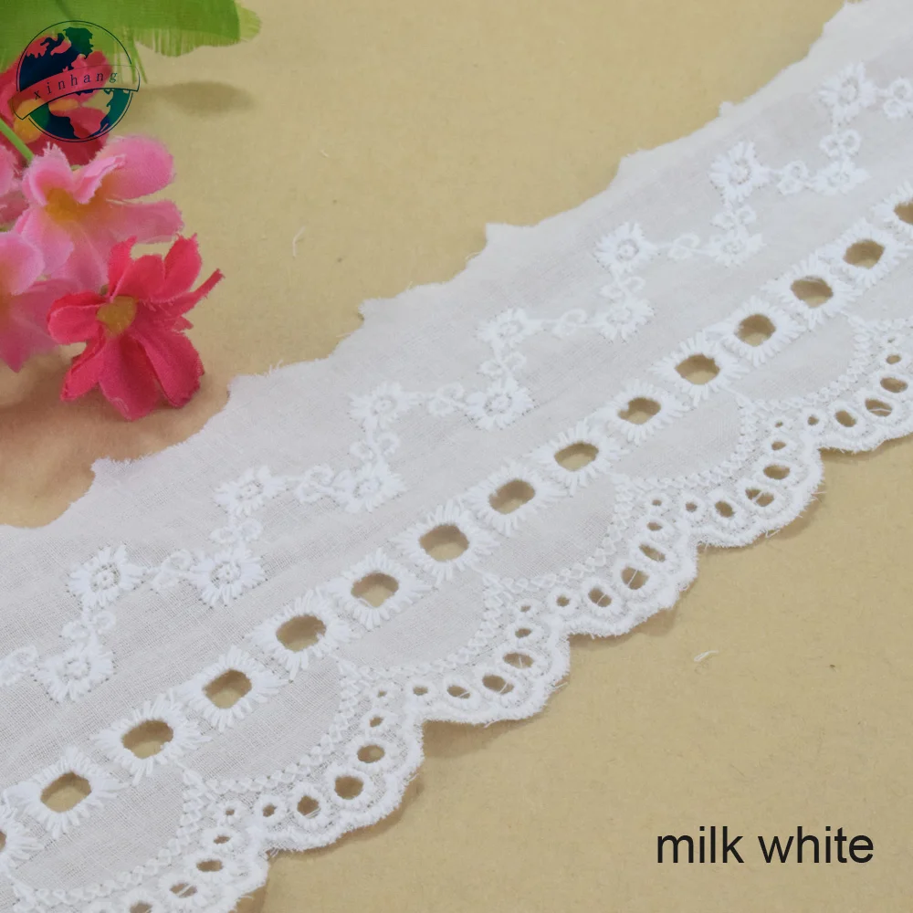 8cm Wide Cotton Embroidey White Lace Sewing Ribbon Guipure African Lace Fabric Trim Wedding DIY Curtain Garment Accessories#4356