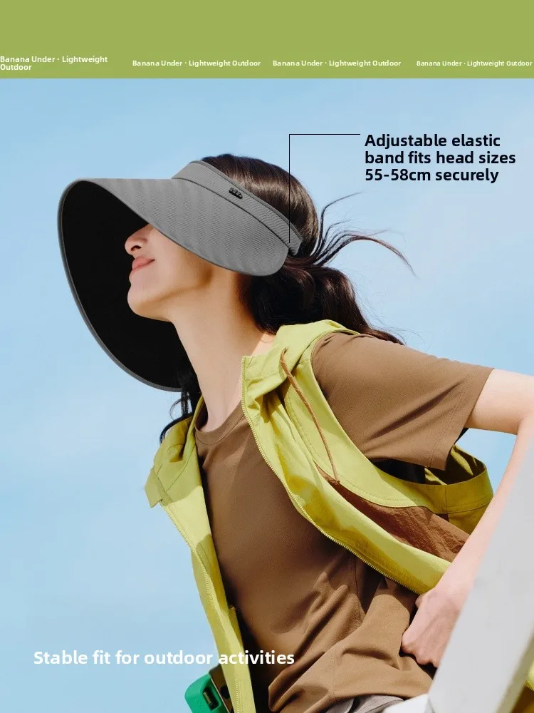

Banana Leaf Women's Large Brim Sun Hat Full Face Sun Protection Empty Top Climbing Cap Summer Travel Casual Nylon Hat