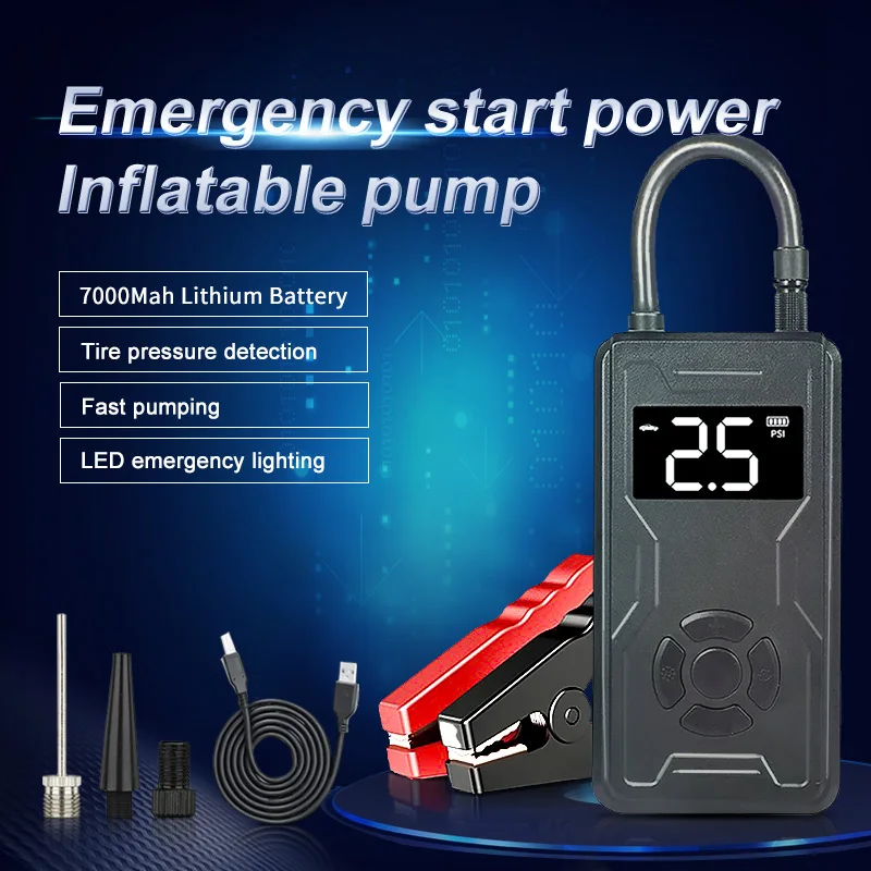 

2023 Hot Sale Car Emergency Starter Power Air Compressor 1000A Current Portable Electric Tire Inflator Pump For Motorcycle Bike