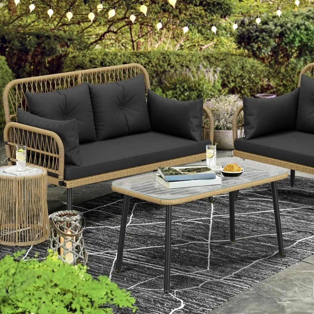 

Patio Furniture Wicker Outdoor Loveseat, All-Weather Rattan Conversation for Backyard, Balcony and Deck with Soft Cushions