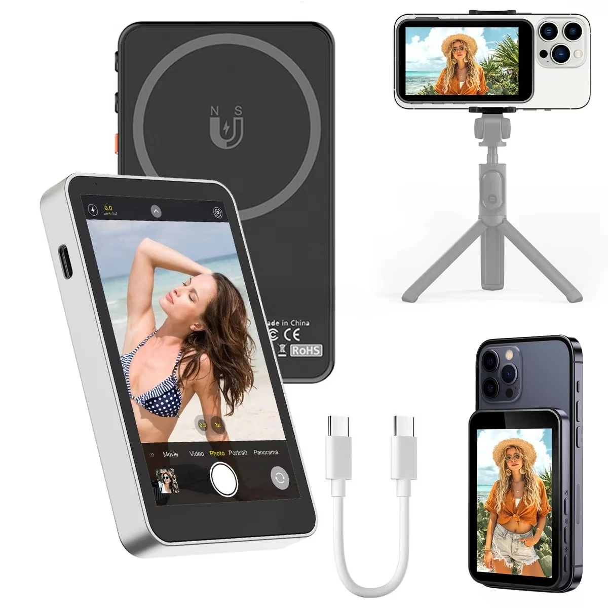 

4" Magnetic Phone Vlog Selfie Screen 480 800 Pixel Wireless Recording Phone Selfie Screen Back for Selfie