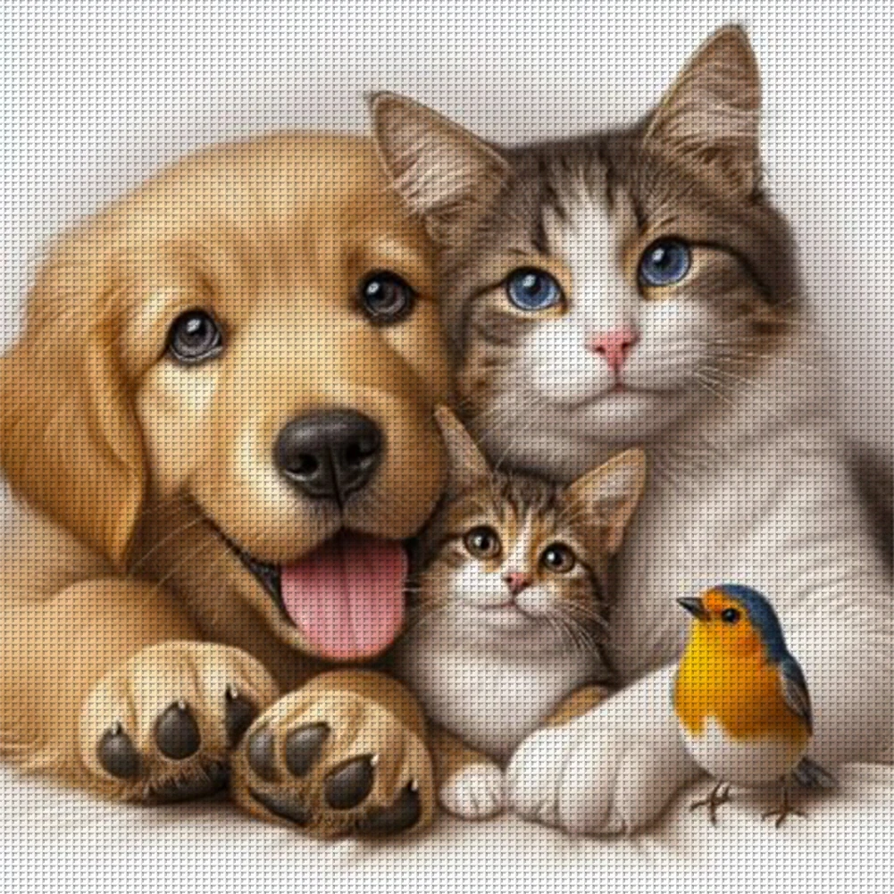 

Full Embroidery cotton Thread 11CT Printed Cat Dog Cross Stitch Kit 40x40cm