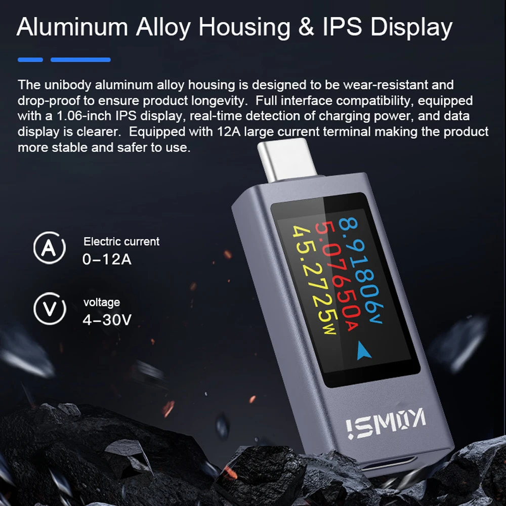 KWS-2303C C 타입 다기능 디지털 디스플레이, DC 전압 전류계, 전원 계량기, 휴대폰 충전 테스터, DC 4-30V 0-12A