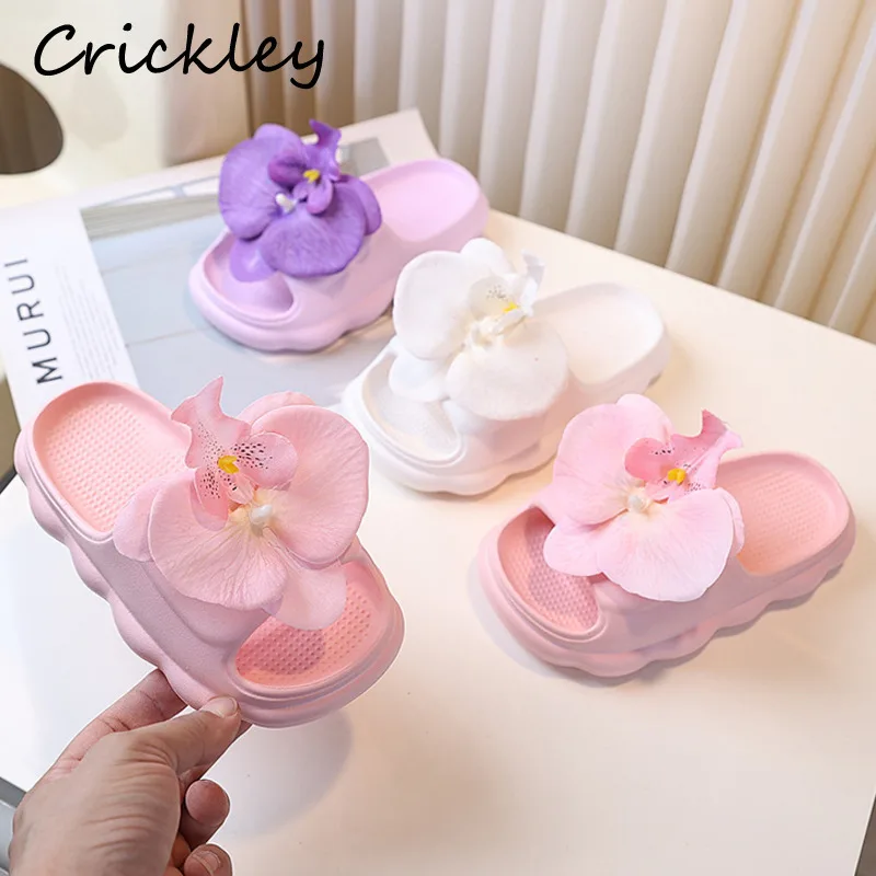 

Flowers Sweet Girls Princess Slippers New Summer EVA Soft Outdoor Shoes For Kids Solid Beach Indoor Children Party Slippers