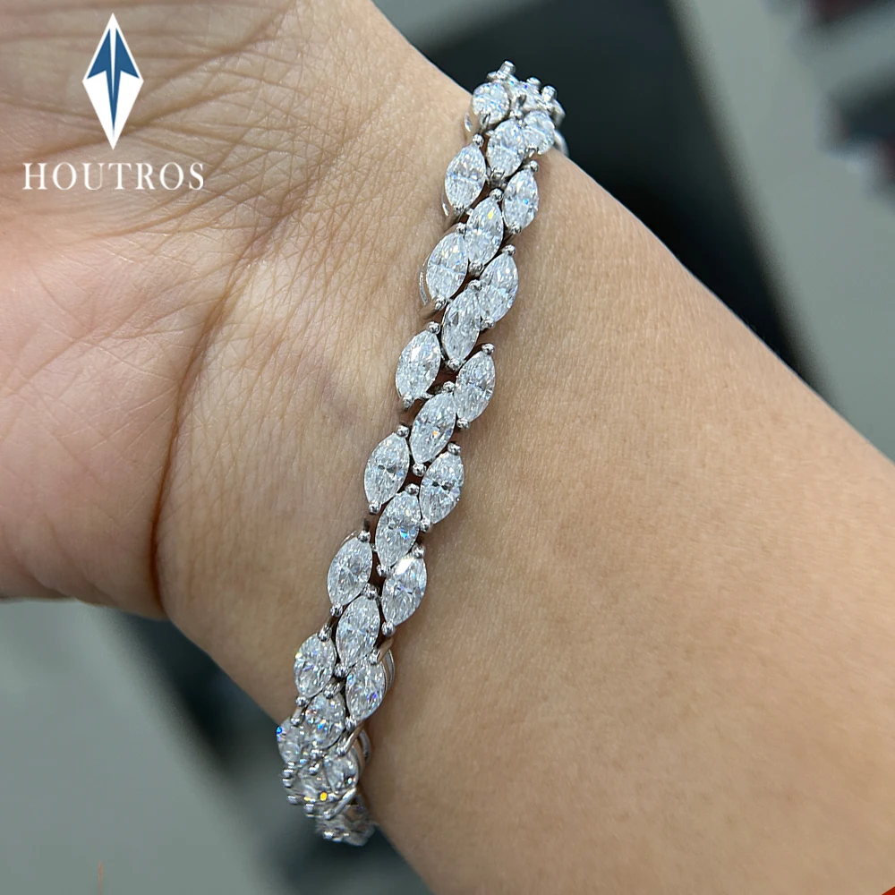 3*6mm Marquise Cut Full Moissanite Bracelet for Women 925 Sterling Silver Bridal Wedding Party Bracelet Jewelry Anniversary Gift