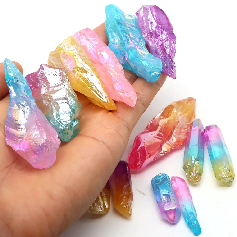 Natural Electroplated Raw Crystals Irregular Point Rough Stones for Crystal Healing Decor Rock Wicca Tumbling Rolling Collection