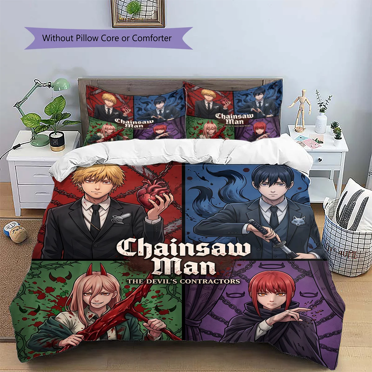 Chainsaw Man  Patterned Pillowcase & Duvet Cover Set Bedroom Bedding Decor with Anime Style Great Gift for Enthusiasts YUN6515