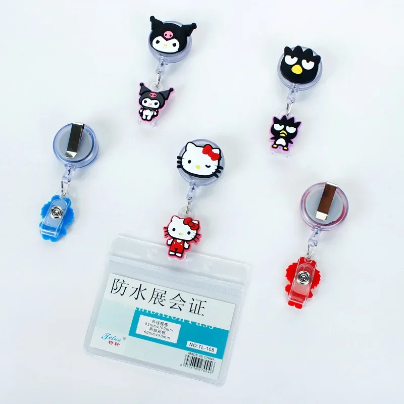 Cute Double Kuromi Silica Gel 60cm Retractable Badge Reel Nurse Doctor Student Exhibition ID Card Clips Badge Holder Stationery