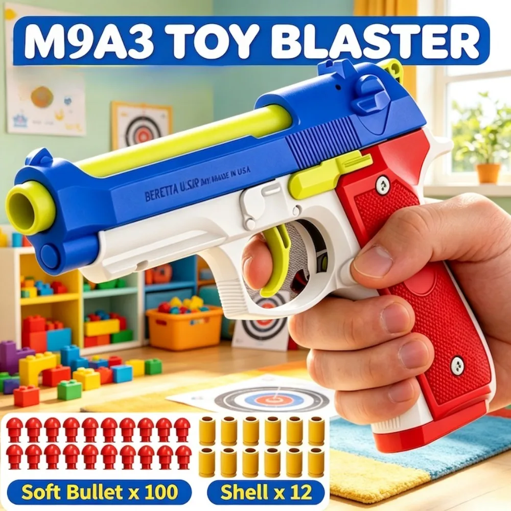 Automatic Shell Ejecting Sofy Bullet Toy Gun with Soft Bullet Automatic Reloading Rebound Realistic Pistols for Shooting Game