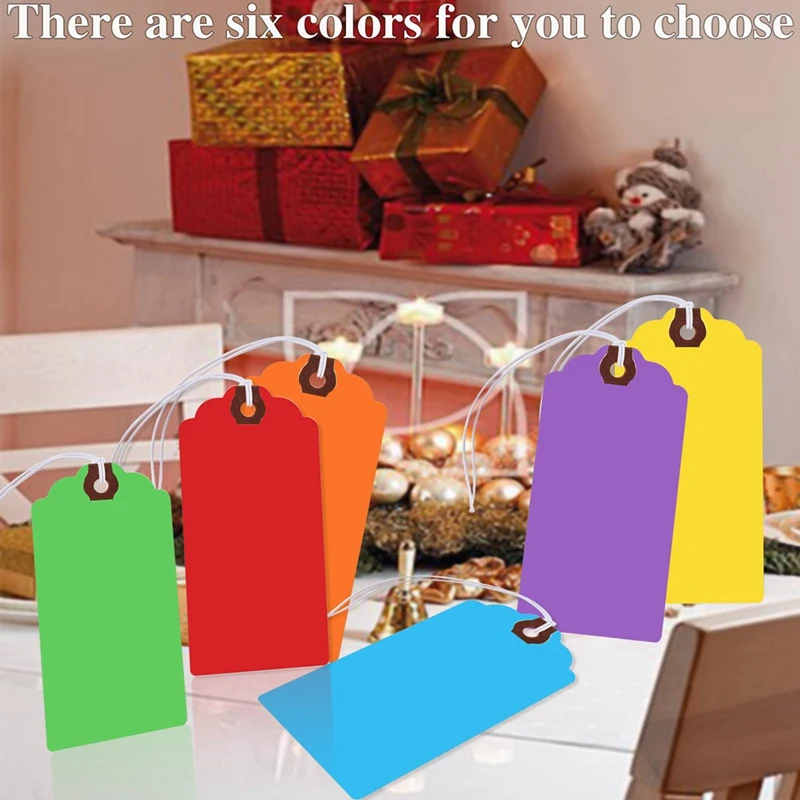 300Pcs Colored Hang Tags With Elastic Strings Blank Paper Writable Gift Tags Shipping Tags Price Tags For All Occasions