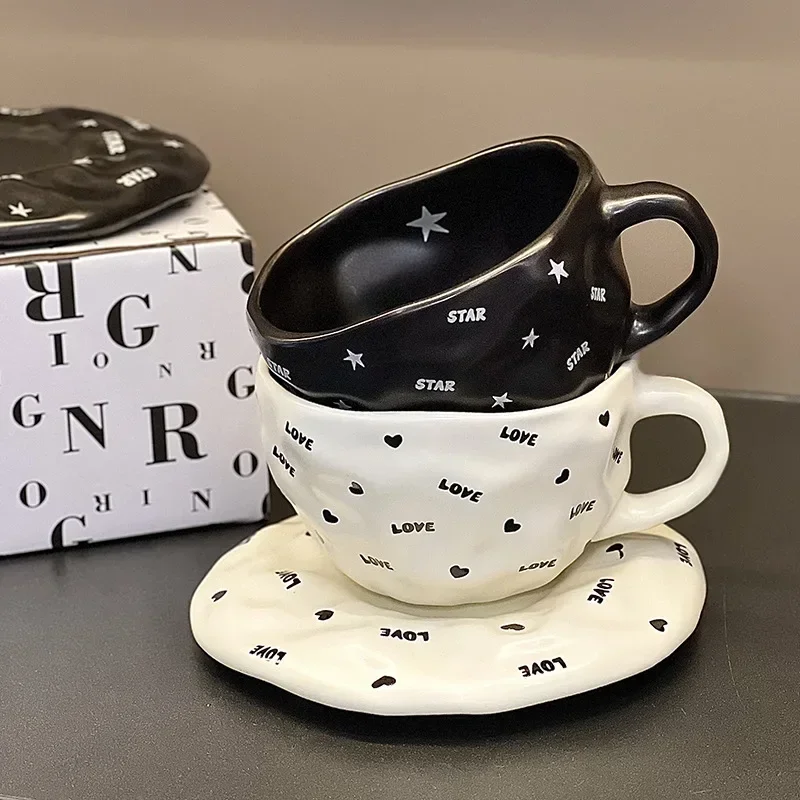 240ml Creative Ceramic Coffee Cup and Saucer High Appearance Level Afternoon Teacup Office Home Milk Cup Water Cups for Couples