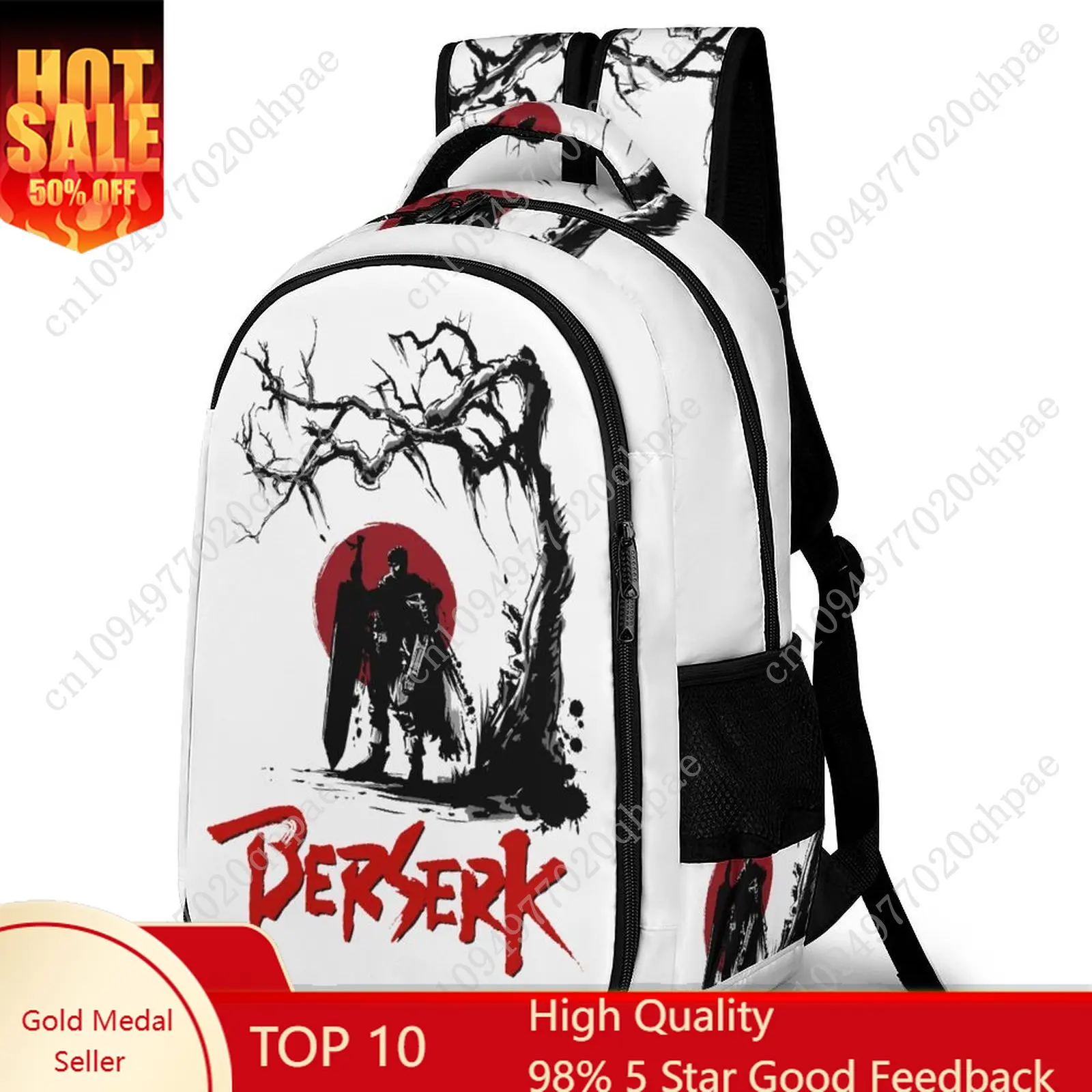 

Berserk Guts Black Swordsman Kids School Backpack for Boys Girls Travel Daypack Capacity Pocket Customizable Personalized Gift