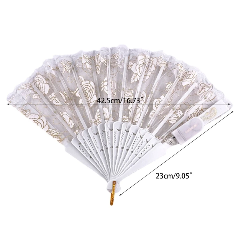 Ngày lễ tình nhân Đèn LED phát sáng Quạt ren hoa Quạt phát sáng hoa hồng cầm tay
