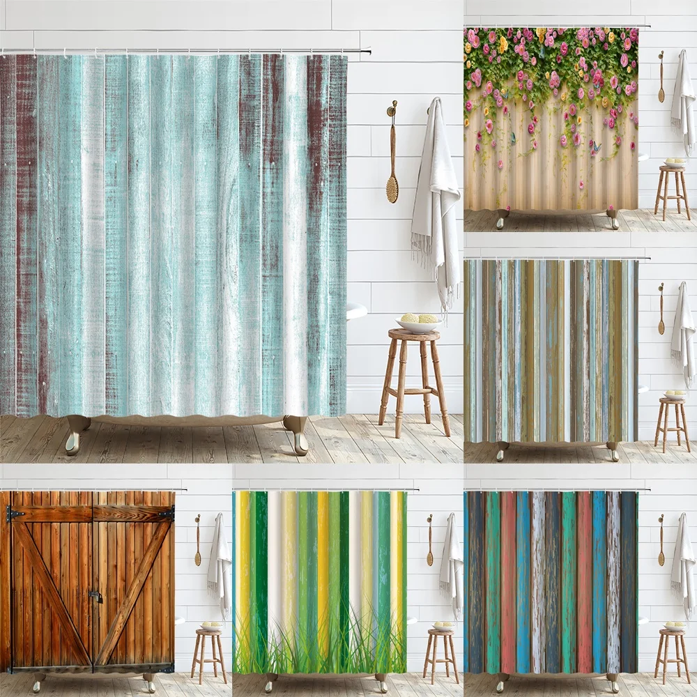 Rustic Wood Plank Shower Curtain for Bathroom Old Wooden Board Barn Wood Country Farmhouse Bath Curtain Waterproof Accessories