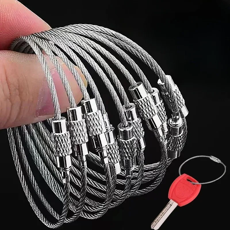 5 Stück Metall Schlüsselanhänger Drahtseil Ring Schlüsselanhänger Schraubverschluss Kleines Werkzeug Ring Drahtschloss DIY Tag Zubehör Schlüsselanhänger