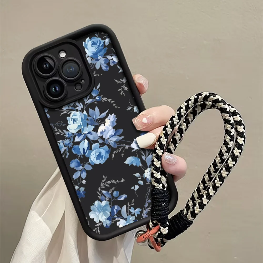 Tintengemusterte Blaue Rosen-Handyhülle mit Trageschlaufe für Samsung Galaxy Note 20 Ultra S24 S25 S26 Plus S24 S23 FE S23 S24 S25 Ultra – Detail 1