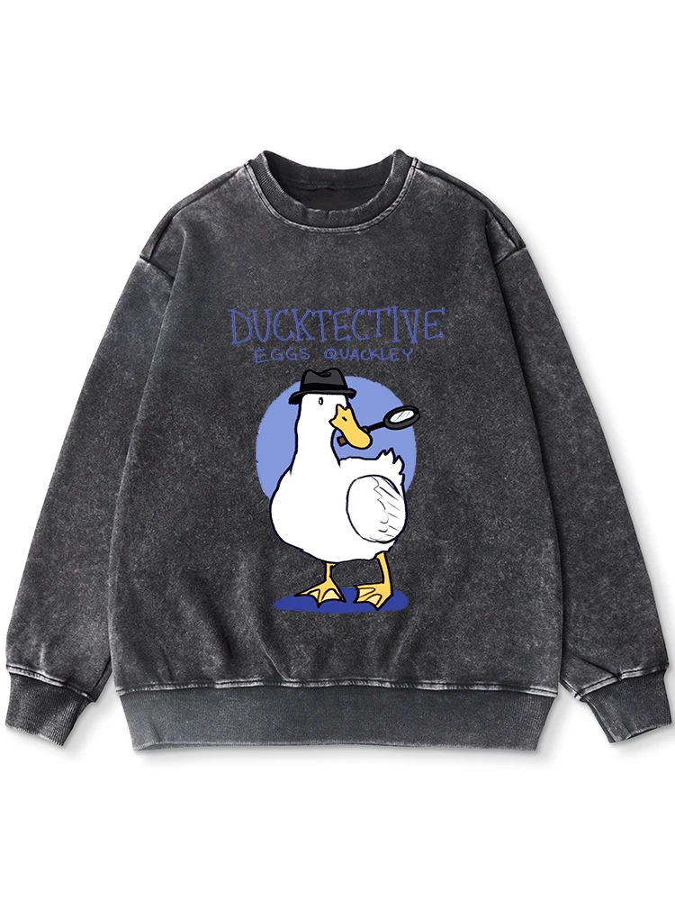 

Cartoon Duck Print Washed Cotton Sweatshirt Women Harajuku Comfortable Hooded Fashion Soft Hoodies Autumn Warm Distressed Tops