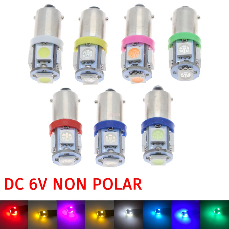 10pcs 6.3V 6V DC non polar T4W BA9S 5 SMD 5050 LED Pinball Machine Light Bulb Lamp Bulbs White blue warm white green red