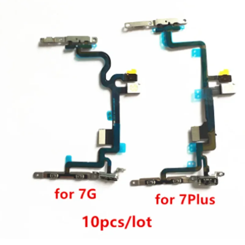 10pcs Power Flex Cable for iPhone 7 Plus 7G 7P On Off Switch Volume control with Metal Bracket LED Flash Parts