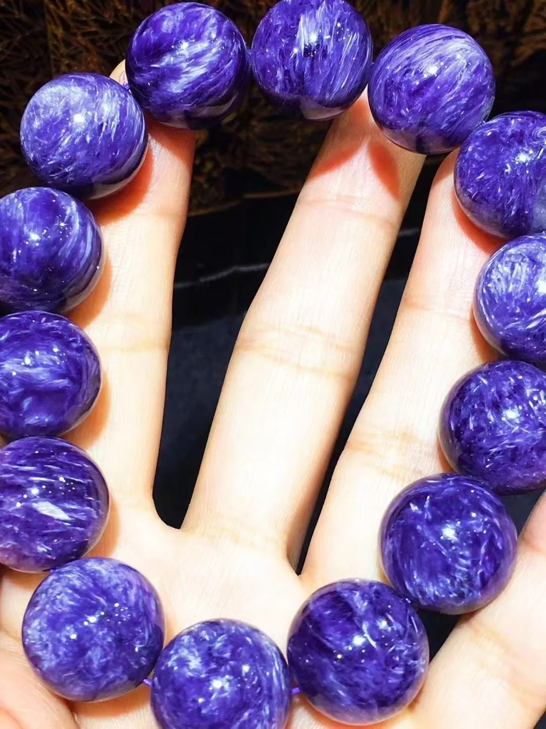 

Natural Purple Charoite Beads Bracelet Stretch Russia 14mm Women Men Fashion Russia AAAAA
