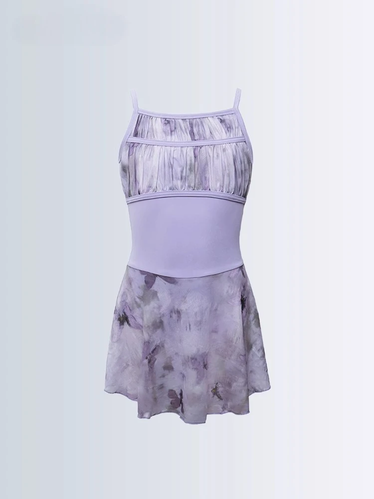 [Nuovo] Abito da balletto Body senza maniche Ragazze Bambini Dancewear Training Canotta Body con gonna in chiffon Costumi da festa