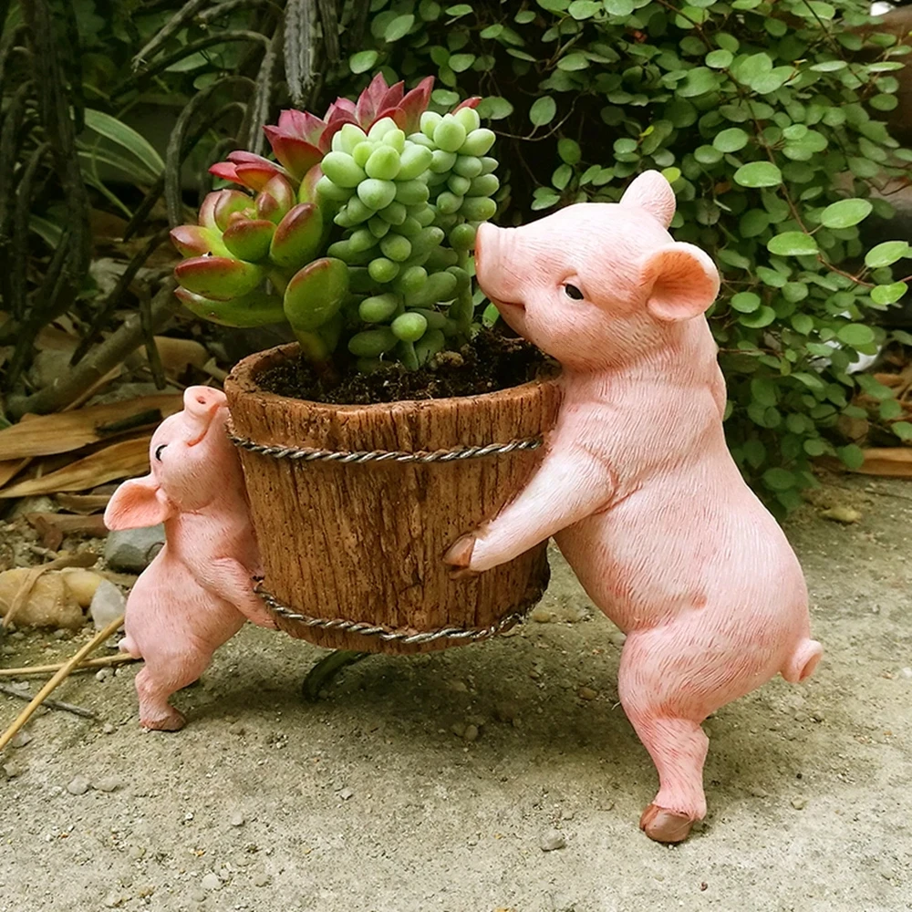 Cute Simulation Pig Animal Figurine Flower Pot Fairy Garden Ornaments Bonsai Farm Home Decoration Education Gifts For Children