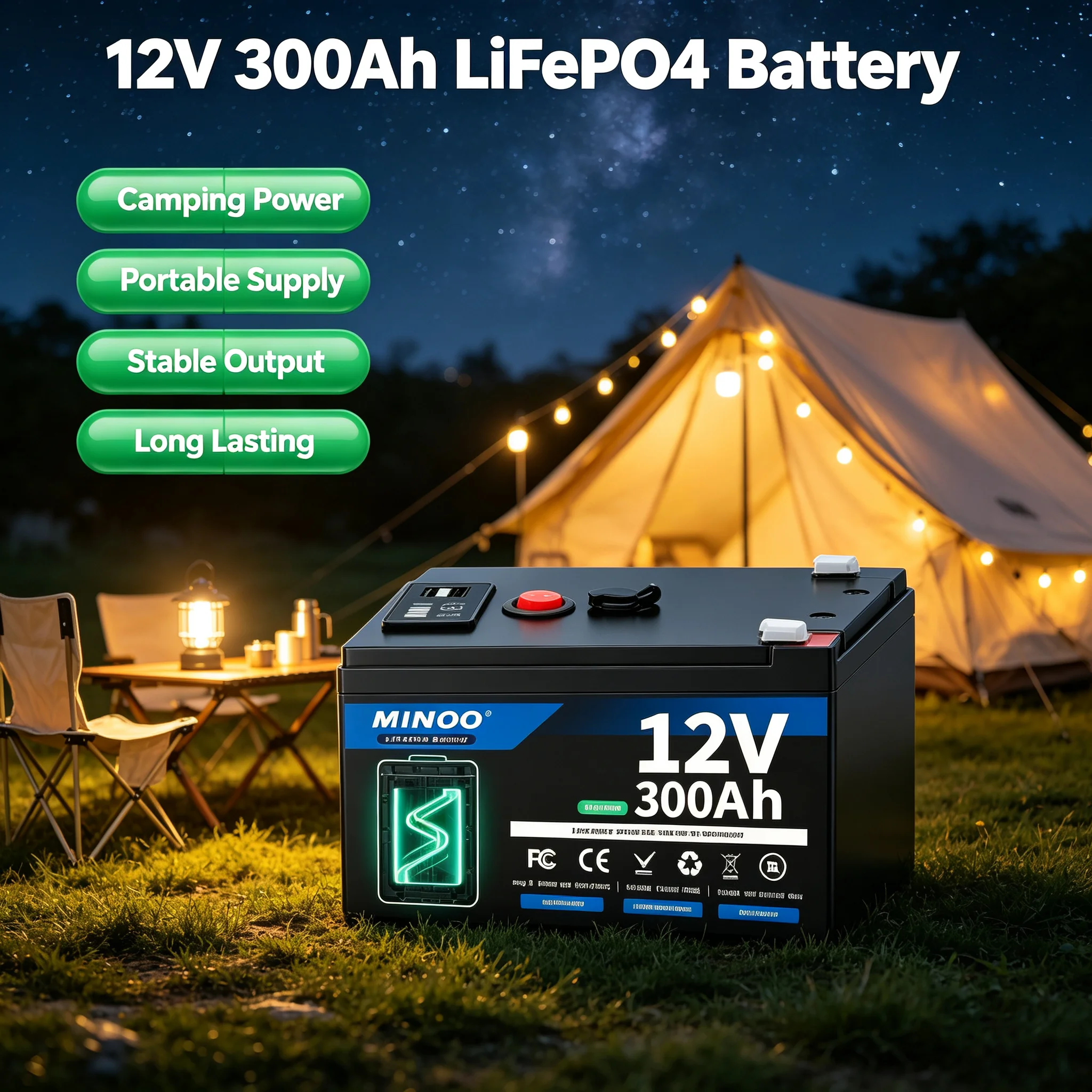 LiFePO4 12V 300AH 12V 200AH Battery Free Charger 12V Lithium Battery Built-In 300A BMS 6000+ Cycle Foat Fast Ship From EUr Bo