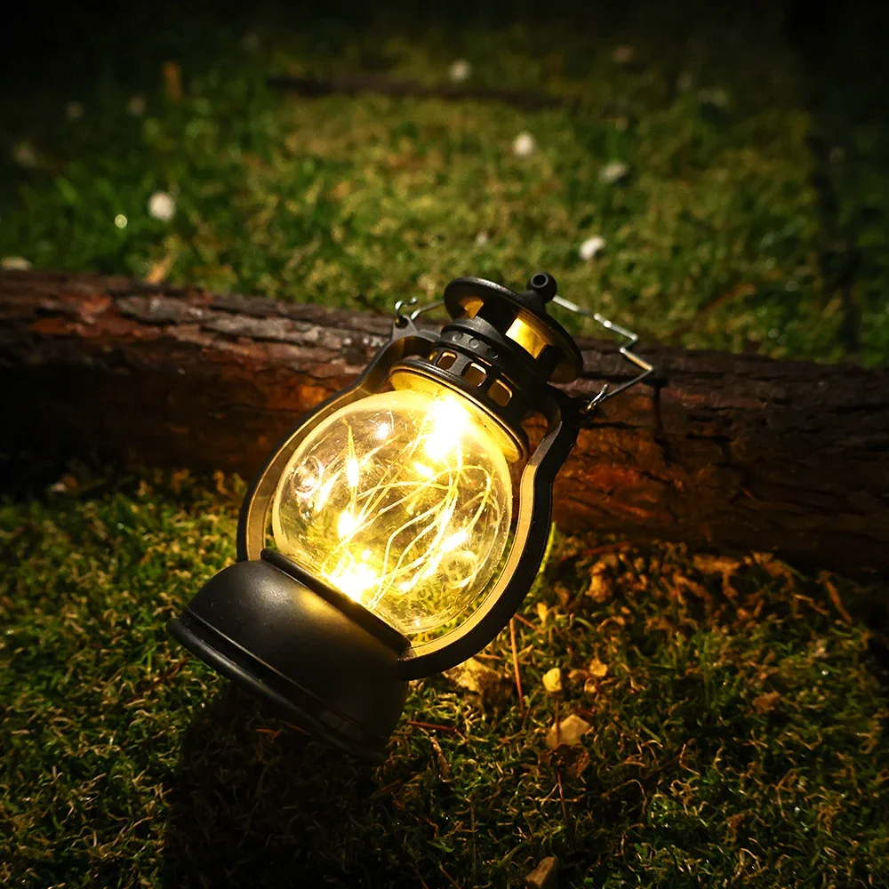 Vintage Przenośna Lampa Olejowa Świąteczna Lampka Nocna LED Zasilana Bateriami Wiszące Latarnie Wewnętrzne i Zewnętrzne Dekoracja na Imprezę Świąteczną