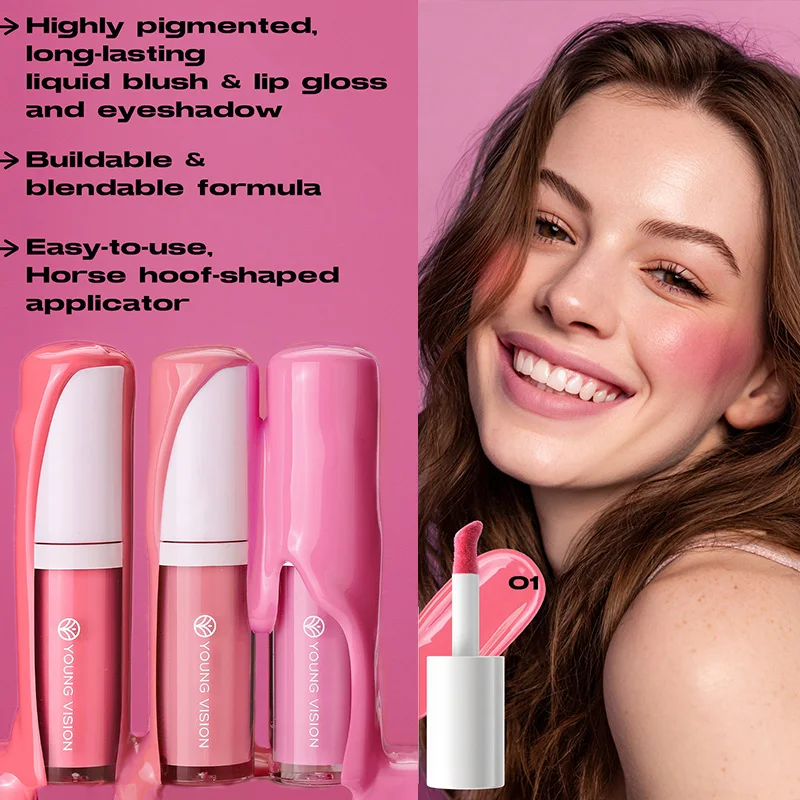 Fard à joues liquide 6 couleurs, longue tenue, haute pigmentation, crée un fini doux et éclatant, végan et sans cruauté.