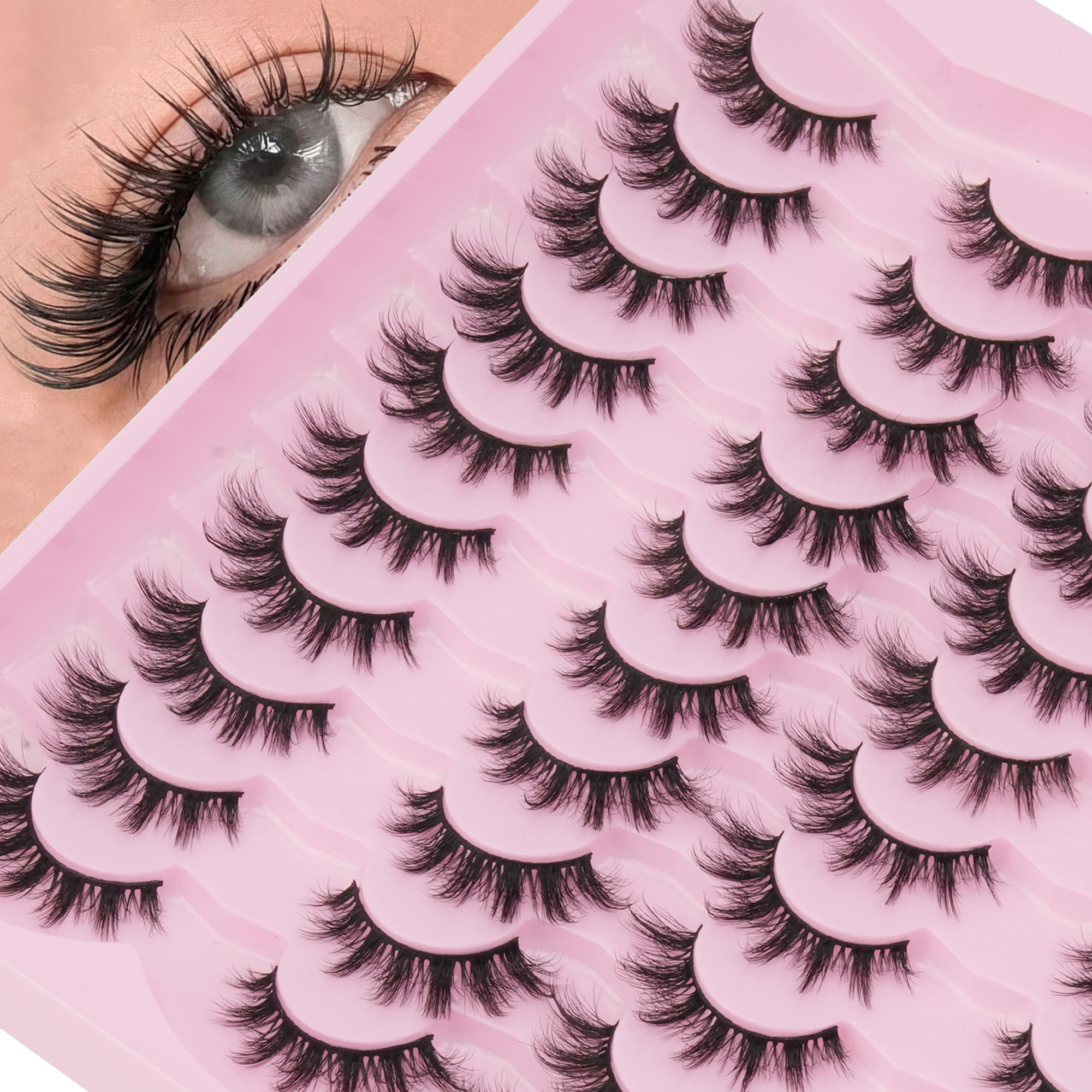 20Pairs 3D Faux Mink False Eyelashes Wispy Fluffy Cat Eye Lashes Natural Volume Strip Eyelashes for Makeup Party Daily Wear