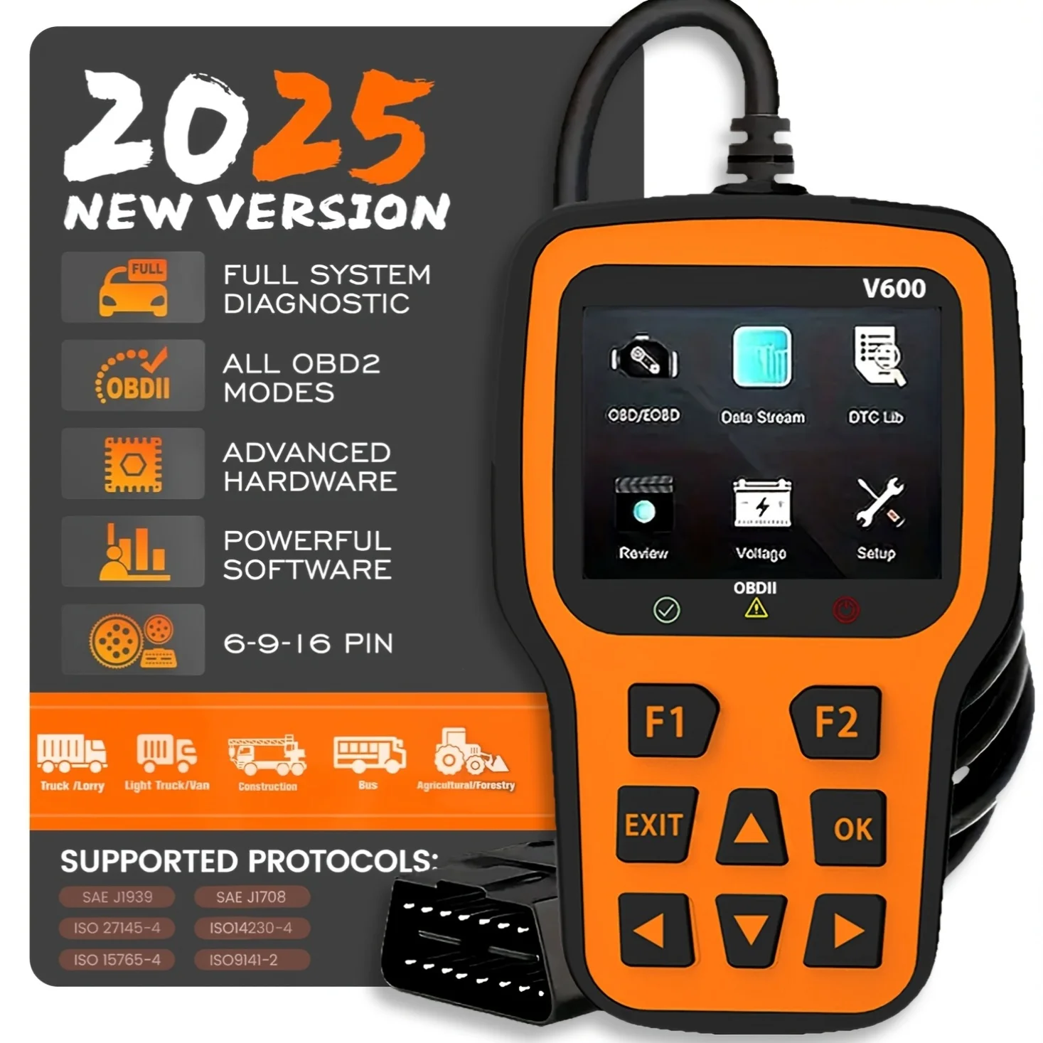 الماسح الضوئي obd2 قارئ رمز السيارة دعم اختبار الجهد التوصيل والتشغيل سيارة يمكن أداة المسح التشخيصي قراءة واضحة خطأ المحرك