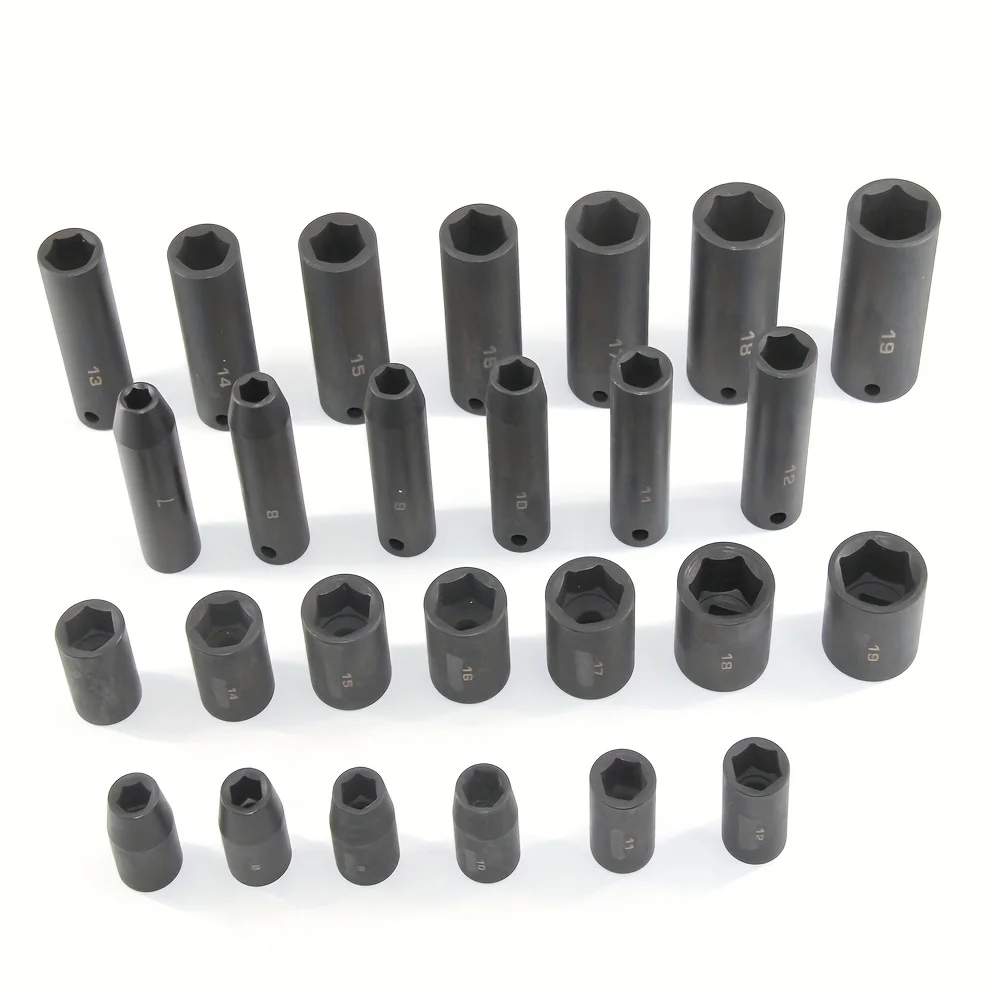 26 Pcs Impact Socket Set 3/8 Inch CRV Steel Deep and Standard Socket 6-Point Rugged Construction Metric 9mm To 30mm