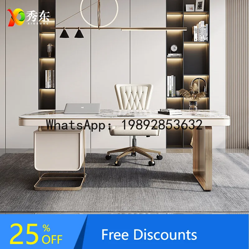 LYY Desk Light Luxury Modern Minimalist Style High-end Rock Board Office Desk Chair Computer Desk Table Study Writing