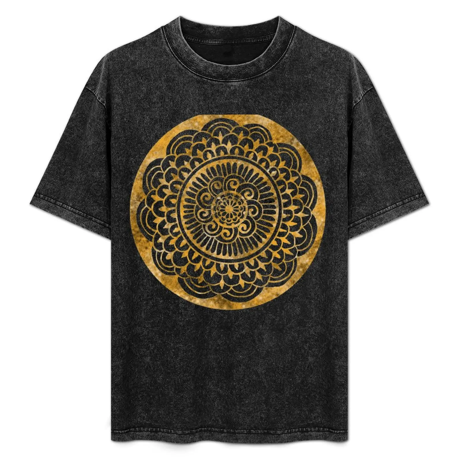 

Sunflower Sun Mandala Gold on White T-Shirt Casual Simple Design Short Sleeve Shirt