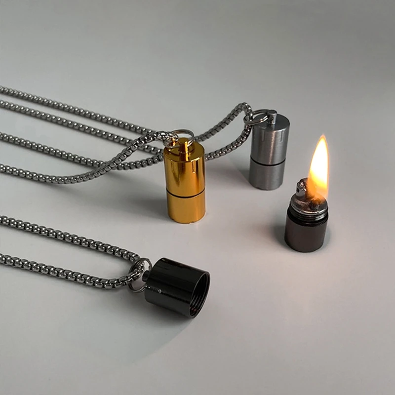 Creative Mini Lighters Case Necklace Titanium Steel Pendant Chain Hip Hop Party Jewelry Gift Lighters Pendant Necklace