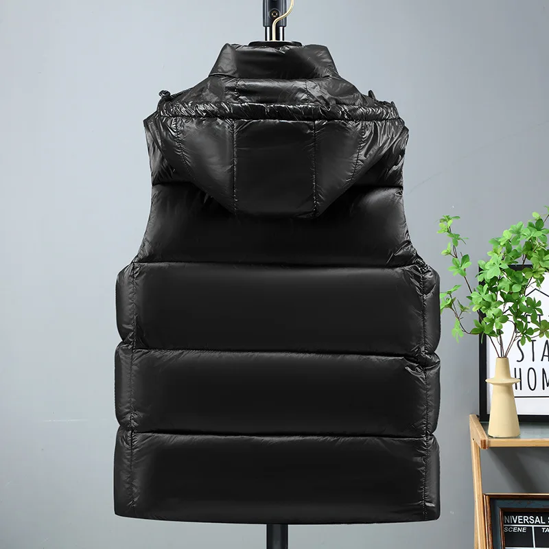New in Cotton Padded Vest Hooded Zip-up Sleeveless Jacket Male Spring Autumn Warm Casual Coat Fashion Outdoor Truck Work Black