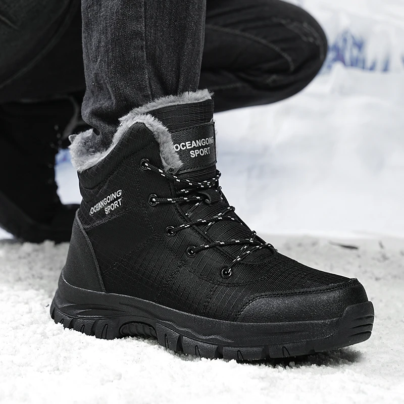 

Men Winter Snow Boots Super Warm Men Hiking Boots High Quality Waterproof Leather High Top Big Size Men's Boots Outdoor Sneakers