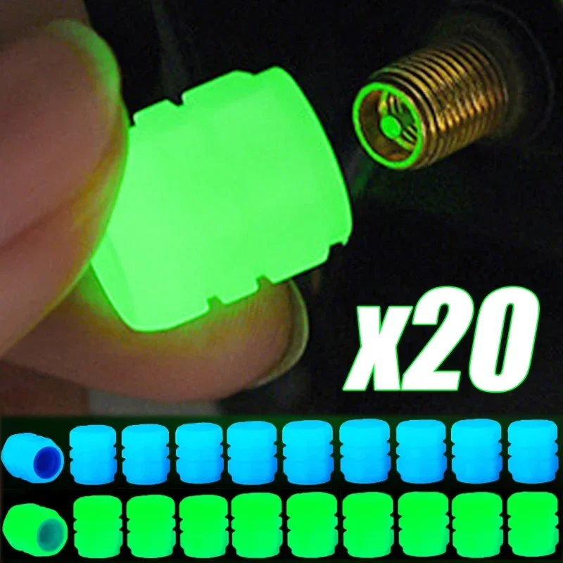Image of 4/20pcs leuchtende Autoreifen ventil kappe fluor zierende Nacht glühende Dekor Motorrad Fahrrad rad düse staub dichte Reifen ventils chaft kappen
