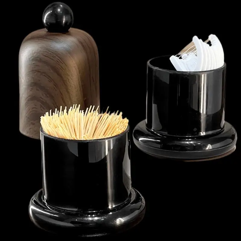 1PC ABS Plastic Walnut Wood Grain Vintage Toothpick Holder Dispenser 10.5cm Ball Top Storage For Living Room Kitchen Table Decor