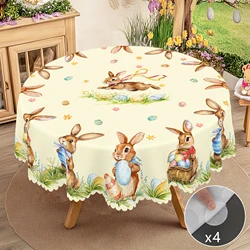1 Easter Round Tablecloth, 5 Sizes Available, Cute Easter Bunny Egg Printed Square Tablecloth, Edge Embossing Process, Spring Garden Tablecloth Decoration, Tablecloth for Daily Home Kitchen, Terrace Use, Easter Decoration