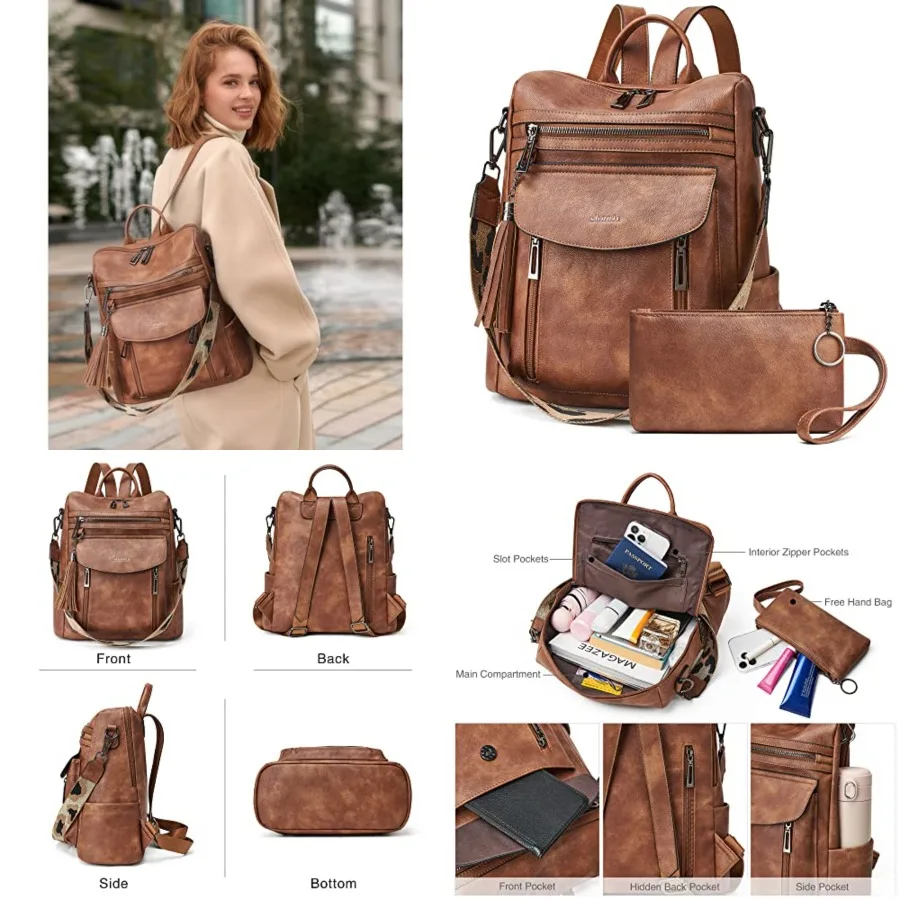 Backpack Purse for Women Fashion Leather Backpack Purse Designer Travel Backpack Convertible Shoulder Bag with Wristlet