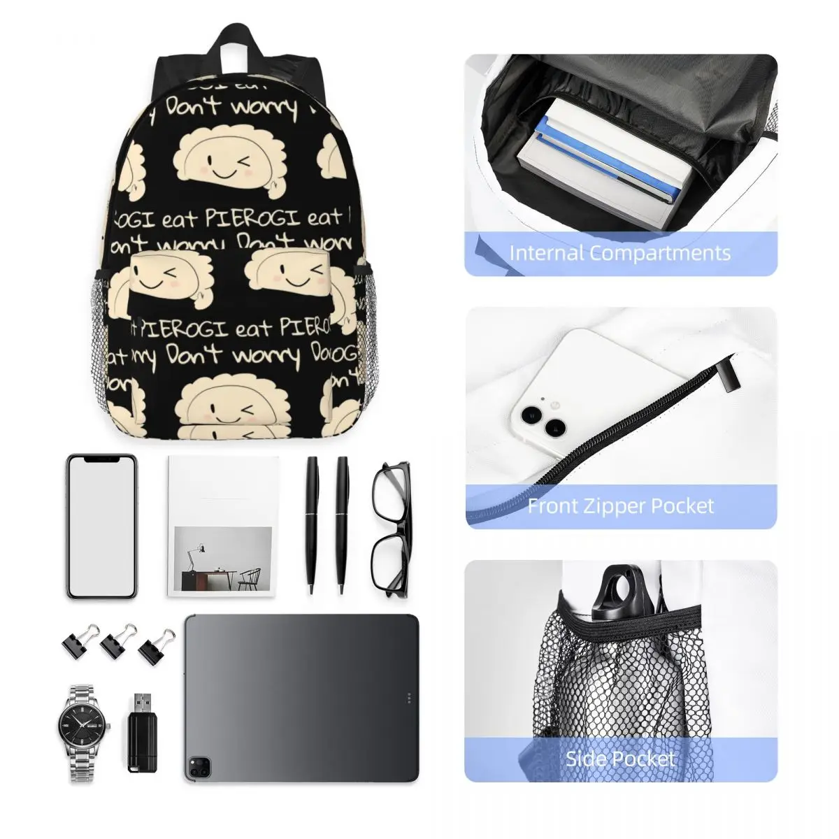 Don't Worry Eat PIEROGI Backpack Hot Sale Daypack Large Capacity Boys Girls BookBag Shoulder Bags for Men Women School Bag