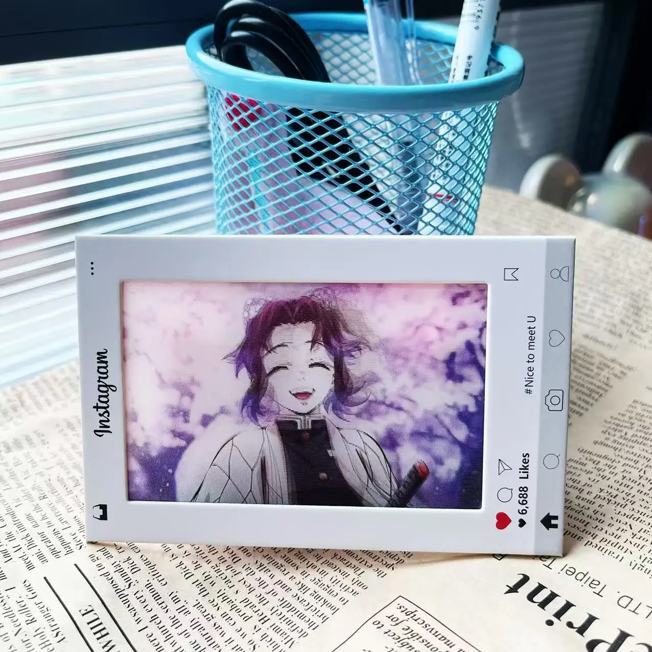 Creative Demon Slayer Cards Kochou Shinobu Anime Action Figure Cartoon Grating Bookmark Cute Toy Birthday Gift Anime Merchandise view 2