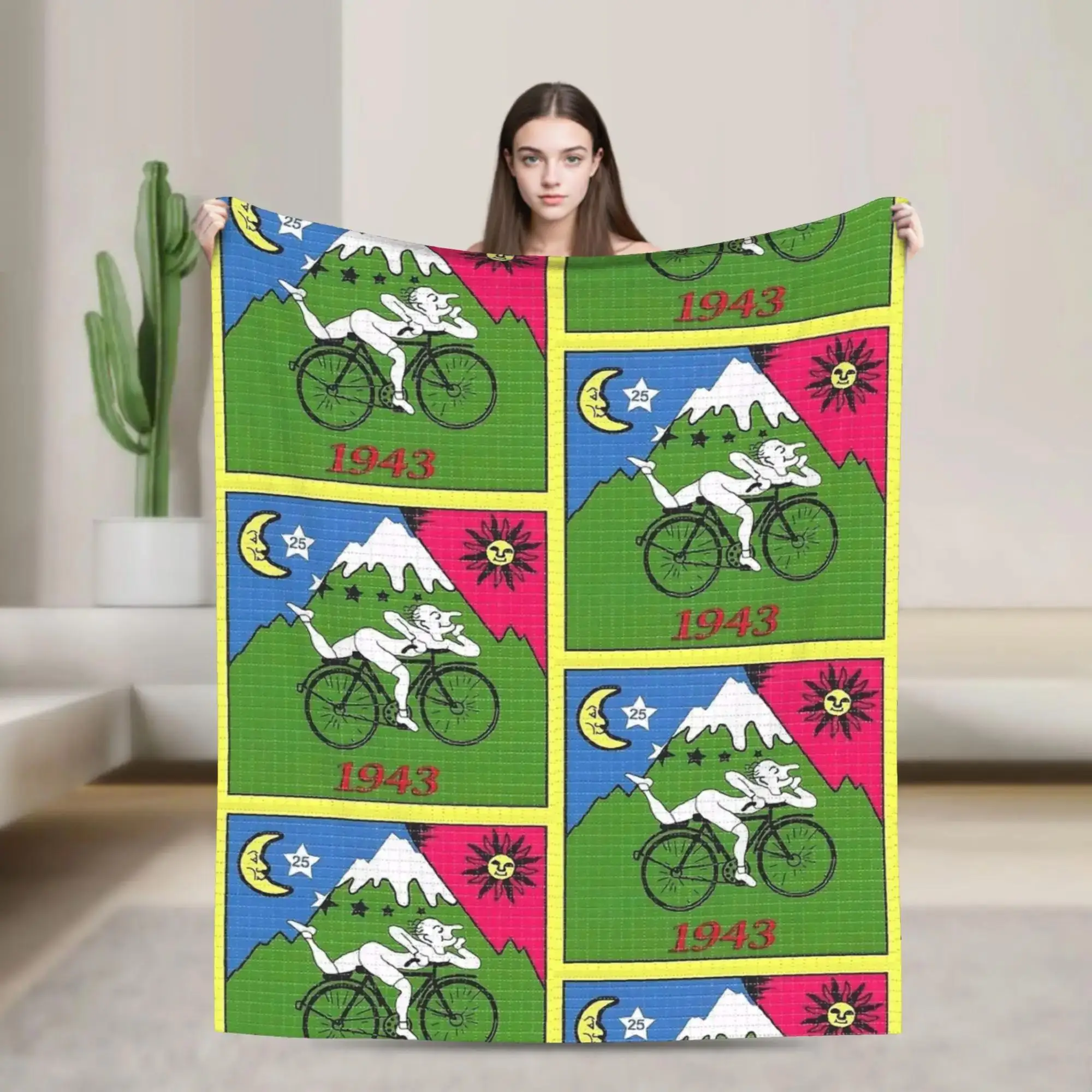 

Плюшевый плед с графическим рисунком Bicycle Day LSD Albert Hofmann для дивана-кровати, фланелевое мягкое одеяло, декор для студенческого общежития