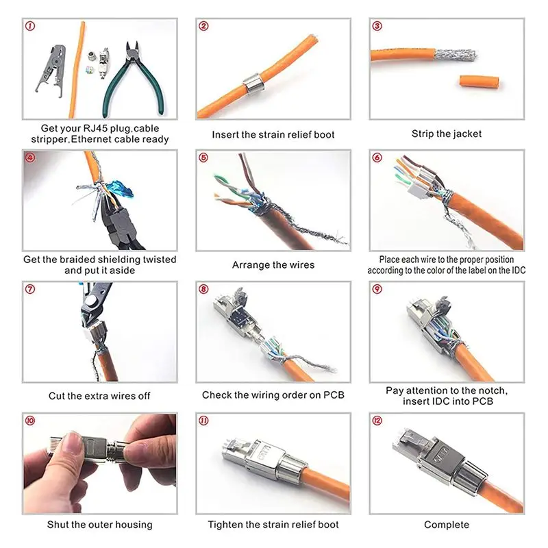 20X RJ45 Cat7 Connectors Tool-Free Reusable Shielded Ethernet Termination Plugs, Internet Plug, Fast Field Installation
