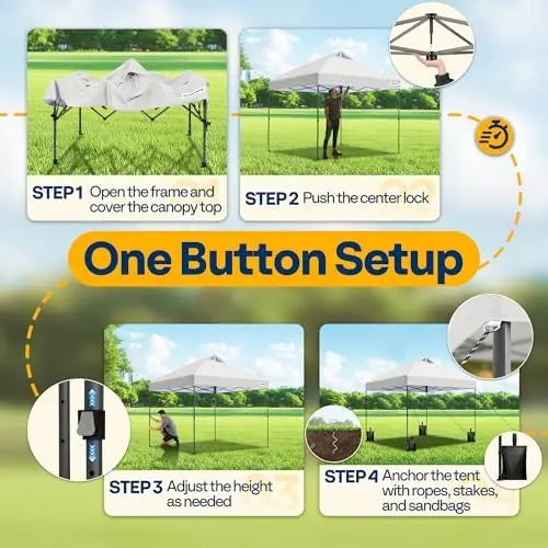 10x10ft Pop Up Canopy Tent One Push Setup Outdoor Portable Shelter Tent Heavy Duty with Wheel Carry Bag and 4 Sandbags