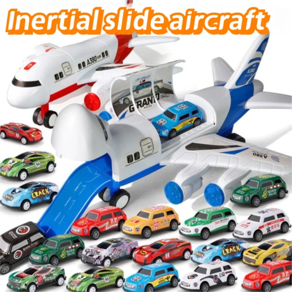 

Track Transport Inertia Rail Airplane Toy Police Car Taxi Inertia Car Plane Model with Mini Alloy Car Fire Fighting Truck