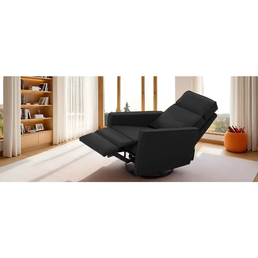 Recliner Chair 360 Swivel HighBack Faux Leather Rocking Chair with Upholstered Comfort Single Sofa for Nursery Living Room Blac